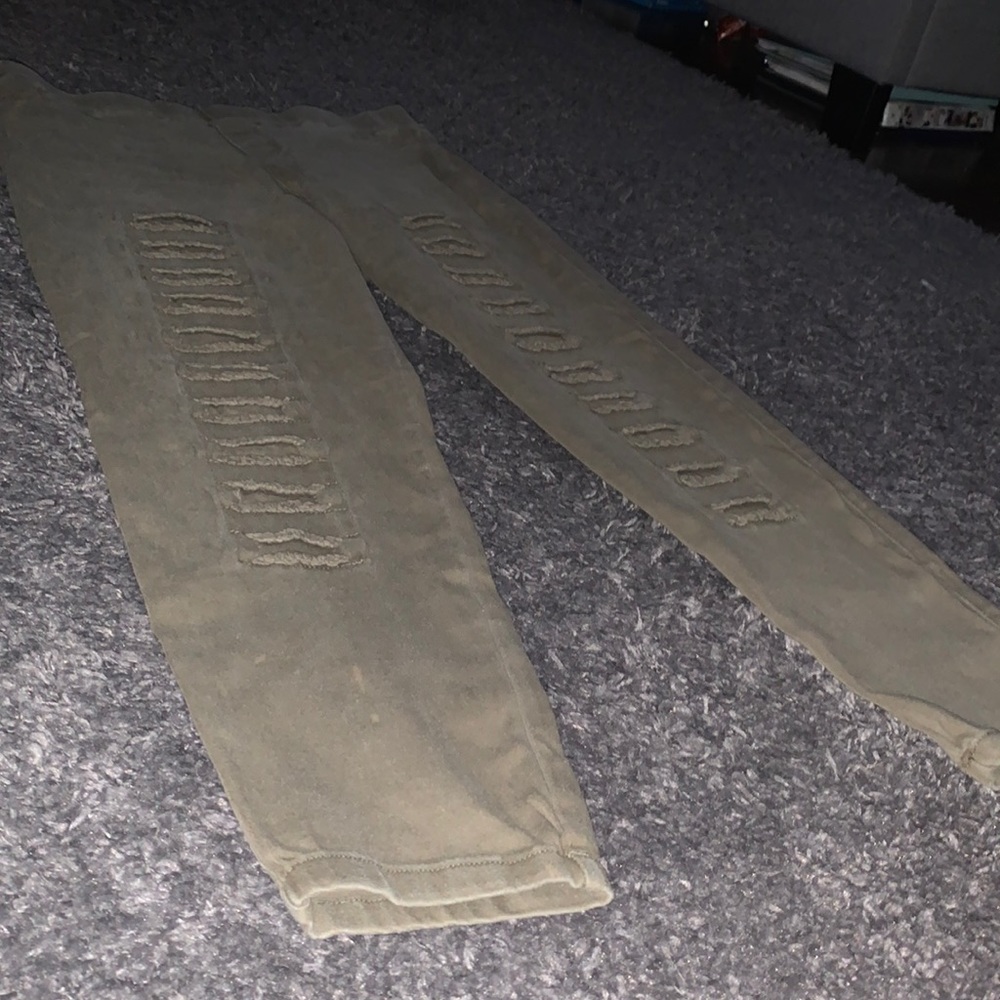 Tan Jeans W/ Patched Rips - Picture 3 of 5